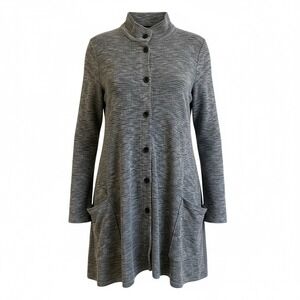 Comfy U.S.A. Tunic Cardigan Shirt Gray Medium Mandarin Collar Womens Button-Down